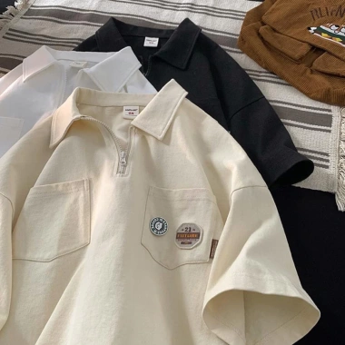 Áo polo unisex Myndi cotton 4 chiều, cổ, khóa kéo, năng động học việc, giá 119k