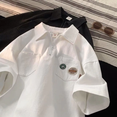 Áo polo unisex Myndi cotton 4 chiều, cổ, khóa kéo, năng động học việc, giá 119k