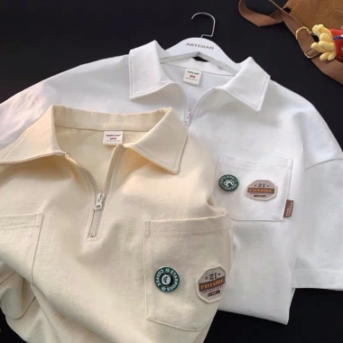 Áo polo unisex Myndi cotton 4 chiều, cổ, khóa kéo, năng động học việc, giá 119k