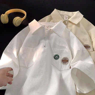 Áo polo unisex Myndi cotton 4 chiều, cổ, khóa kéo, năng động học việc, giá 119k