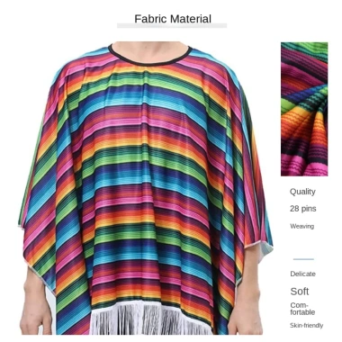 Áo Poncho Mexico FUJIZOU – Cosplay văn hoá dân tộc, thích hợp lễ hội Halloween, giảm giá