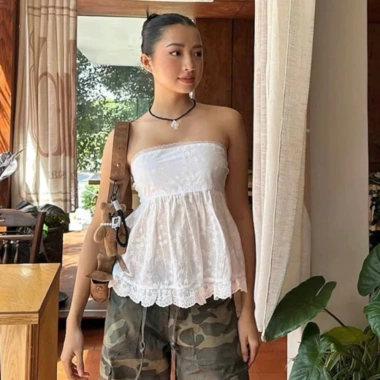Áo Quây Babydoll Thêu Hoa Ren Thoải Mái Co Giãn, Style Ulzzang Hè - 175k 3