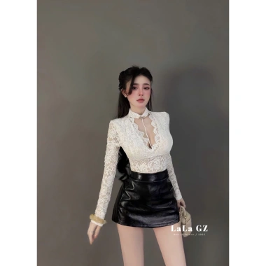 Áo ren cổ V viền ren ngực, chân váy da tôn dáng đẹp, đi chơi, đi làm, du lịch - 399.000 VND 6
