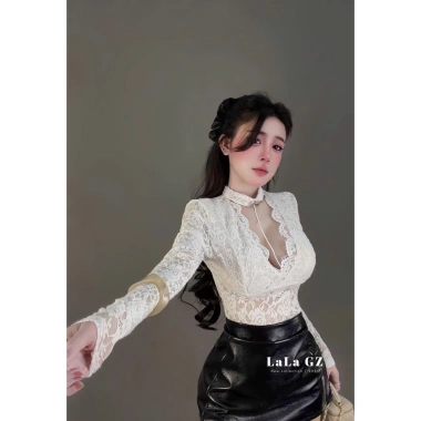 Áo ren cổ V viền ren ngực, chân váy da tôn dáng đẹp, đi chơi, đi làm, du lịch - 399.000 VND 8