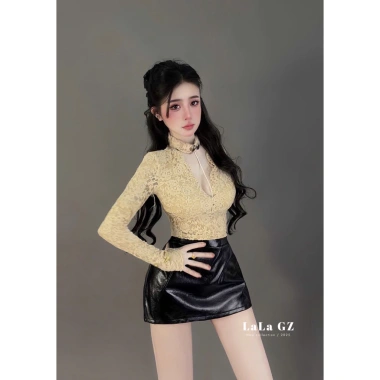 Áo ren cổ V viền ren ngực, chân váy da tôn dáng đẹp, đi chơi, đi làm, du lịch - 399.000 VND 10