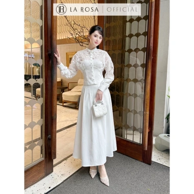 Áo Ren Hoa Dài Tay Tiểu Thư La Rosa + Chân Váy Xếp Ly Dáng Dài Thanh Lịch - Giá 515k 2