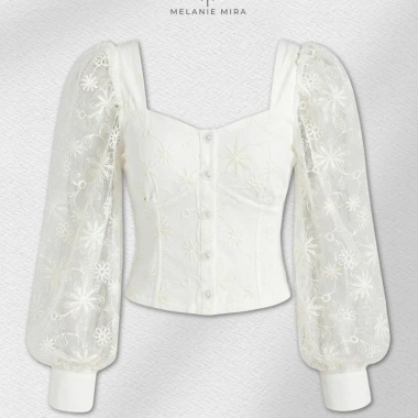 Áo Ren IVY Tay Phồng Cổ Vuông Ôm Body - Giảm Giá Đến 339k | Melanie Mira