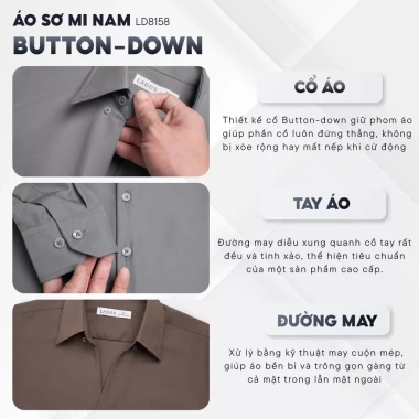 Áo sơ dài nam cổ button down chất kate lụa cao cấp, chống nhăn, lịch thiệp 141k 3