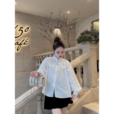 Áo sơ mi baby doll ren vai thanh lịch - Giá 470.000₫, giảm 98.700₫