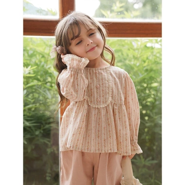 Áo sơ mi bé gái 3-8 tuổi Pháp cổ điển, rộng họa tiết hoa nhỏ mùa hè - 162.000đ 2