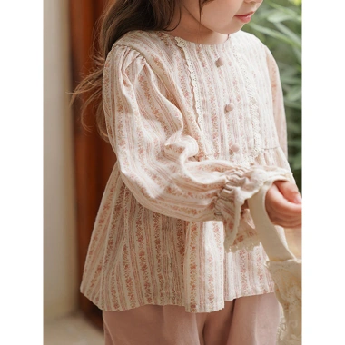 Áo sơ mi bé gái 3-8 tuổi Pháp cổ điển, rộng họa tiết hoa nhỏ mùa hè - 162.000đ 3