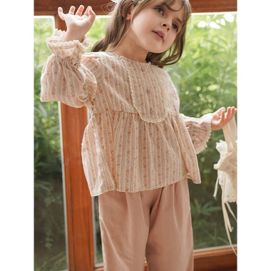 Áo sơ mi bé gái 3-8 tuổi Pháp cổ điển, rộng họa tiết hoa nhỏ mùa hè - 162.000đ 4