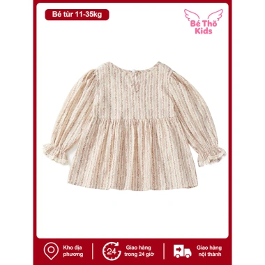 Áo sơ mi bé gái 3-8 tuổi Pháp cổ điển, rộng họa tiết hoa nhỏ mùa hè - 162.000đ 9
