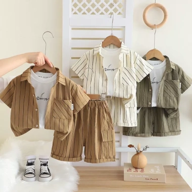 Áo sơ mi bé trai mùa hè phong cách Hàn Quốc, tay ngắn, bộ 3 trang phục thời trang giá ưu đãi 401.992 VND