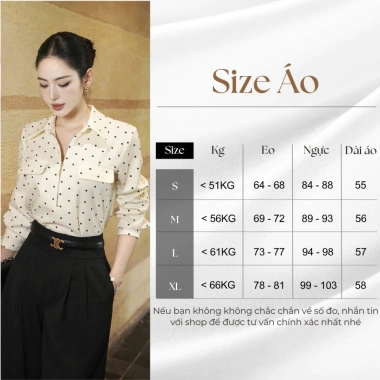 Áo sơ mi chấm bi nữ công sở dài tay, phối quần tây ống rộng lưng cao - 275k
