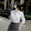 Áo sơ mi chấm bi nữ công sở dài tay, phối quần tây ống rộng lưng cao - 275k 10