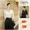 Áo sơ mi chấm bi nữ công sở dài tay phối quần tây ống rộng lưng cao sang trọng thanh lịch 275.000 VND