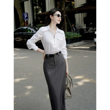 Áo sơ mi chấm bi nữ công sở dài tay phối quần tây ống rộng lưng cao sang trọng thanh lịch 275.000 VND 6