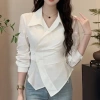 Áo sơ mi chiết eo công sở nữ SM HACK EO-75, vạt chéo dây buộc tôn dáng