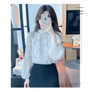 Áo sơ mi chiffon tay dài cổ đứng họa tiết Hàn Quốc, chống lão hóa nữ 275.924₫ 8