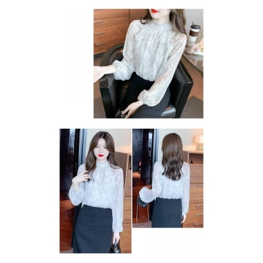 Áo sơ mi chiffon tay dài cổ đứng họa tiết Hàn Quốc, chống lão hóa nữ 275.924₫ 9