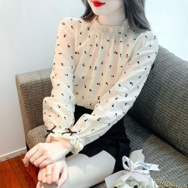 Áo sơ mi chiffon tay dài họa tiết hoa phong cách Pháp - Giá 173.124 VND