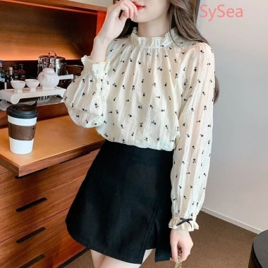 Áo sơ mi chiffon tay dài họa tiết hoa phong cách Pháp - Giá 173.124 VND