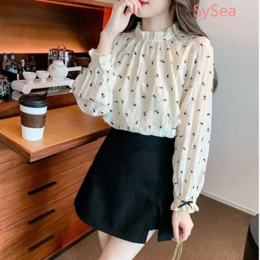 Áo sơ mi chiffon tay dài họa tiết hoa phong cách Pháp - Giá 173.124 VND