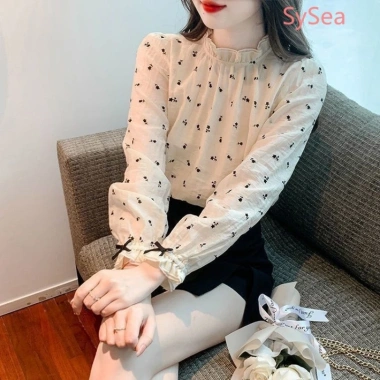 Áo sơ mi chiffon tay dài họa tiết hoa phong cách Pháp - Giá 173.124 VND