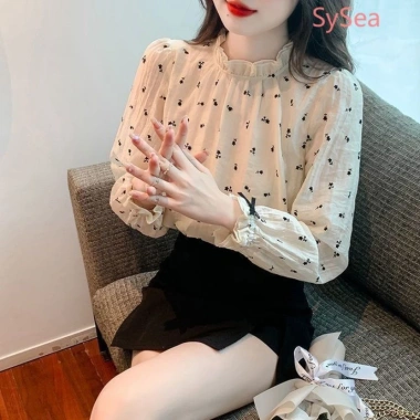 Áo sơ mi chiffon tay dài họa tiết hoa phong cách Pháp - Giá 173.124 VND