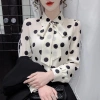 Áo sơ mi chiffon tay dài rộng thắt nơ chấm bi phong cách Hàn Quốc xuân thu nữ