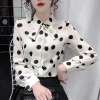 Áo sơ mi chiffon tay dài rộng thắt nơ chấm bi phong cách Hàn Quốc xuân thu nữ 2