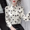 Áo sơ mi chiffon tay dài rộng thắt nơ chấm bi phong cách Hàn Quốc xuân thu nữ 4