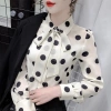 Áo sơ mi chiffon tay dài rộng thắt nơ chấm bi phong cách Hàn Quốc xuân thu nữ 5