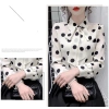 Áo sơ mi chiffon tay dài rộng thắt nơ chấm bi phong cách Hàn Quốc xuân thu nữ 8
