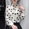 Áo sơ mi chiffon tay dài rộng thắt nơ chấm bi phong cách Hàn Quốc xuân thu nữ 10