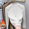 Áo sơ mi cơ bản giữ nhiệt cổ lọ nữ dáng ôm, lót fleece mùa thu đông, thời trang 2