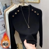 Áo sơ mi cơ bản giữ nhiệt cổ lọ nữ dáng ôm, lót fleece mùa thu đông, thời trang 3