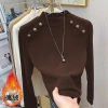 Áo sơ mi cơ bản giữ nhiệt cổ lọ nữ dáng ôm, lót fleece mùa thu đông, thời trang 5
