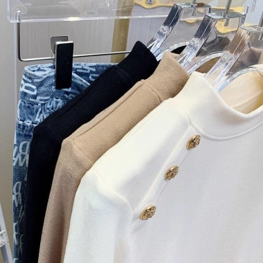 Áo sơ mi cơ bản giữ nhiệt cổ lọ nữ dáng ôm, lót fleece mùa thu đông, thời trang 7