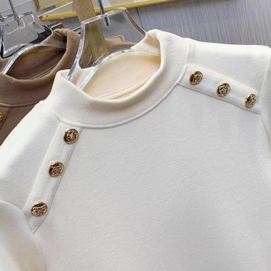 Áo sơ mi cơ bản giữ nhiệt cổ lọ nữ dáng ôm, lót fleece mùa thu đông, thời trang 8
