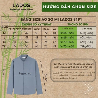 Áo Sơ Mi Cổ Tàu Giấu Cúc Dài Tay Nam LADOS-8.191 Vải Sợi Tre Mềm Mịn Thoáng Mát Công Sở 244k