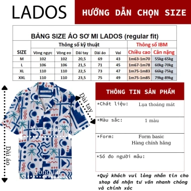 Áo sơ mi cổ vest họa tiết nam nữ trẻ trung LADOS-8.150 chất lụa thoáng mát, đi biển