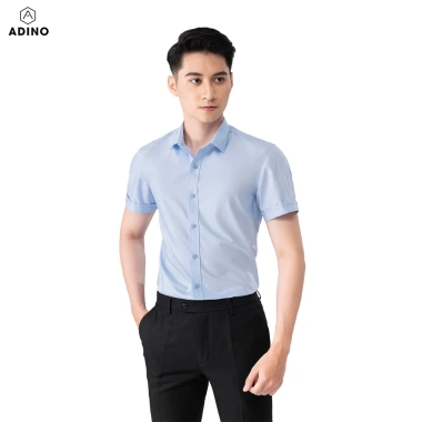 Áo sơ mi cộc tay ADINO xanh nhạt slimfit công sở trẻ trung CT04 280k