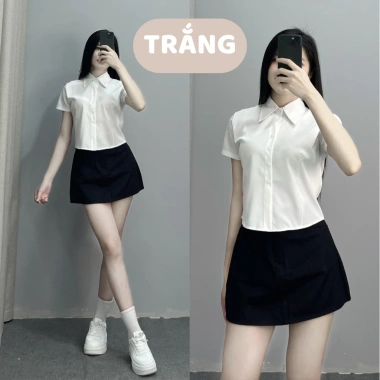 Áo sơ mi cộc tay nữ croptop NaMi chất Kate lụa mềm mại, size lớn trắng, giảm còn 99.000đ 2