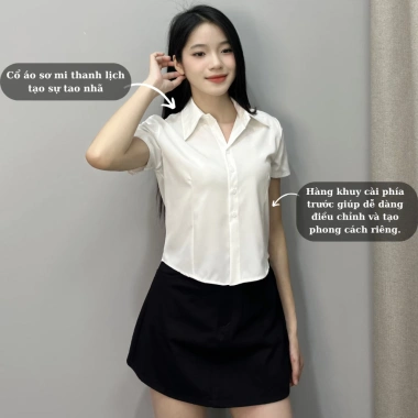Áo sơ mi cộc tay nữ croptop NaMi chất Kate lụa mềm mại, size lớn trắng, giảm còn 99.000đ 6