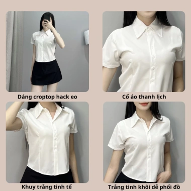 Áo sơ mi cộc tay nữ croptop NaMi chất Kate lụa mềm mại, size lớn trắng, giảm còn 99.000đ 7