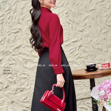 Áo sơ mi công sở dài tay cổ nơ chất tơ Ruby - thiết kế basic MA374, 259k 2