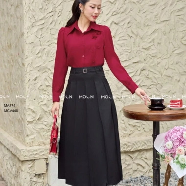 Áo sơ mi công sở dài tay cổ nơ chất tơ Ruby - thiết kế basic MA374, 259k 3