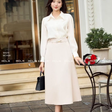 Áo sơ mi công sở dài tay cổ nơ chất tơ Ruby - thiết kế basic MA374, 259k 4